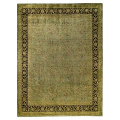 Overdyed Hand-Knotted Wool Modern-Contemporary Green Area Rug 9' 1" x 12' 1"