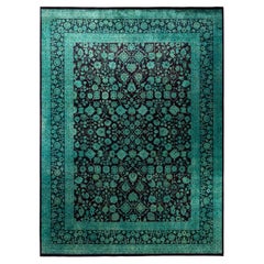 Overdyed Hand-Knotted Wool Modern-Contemporary Green Area Rug 9' 1" x 12' 4"