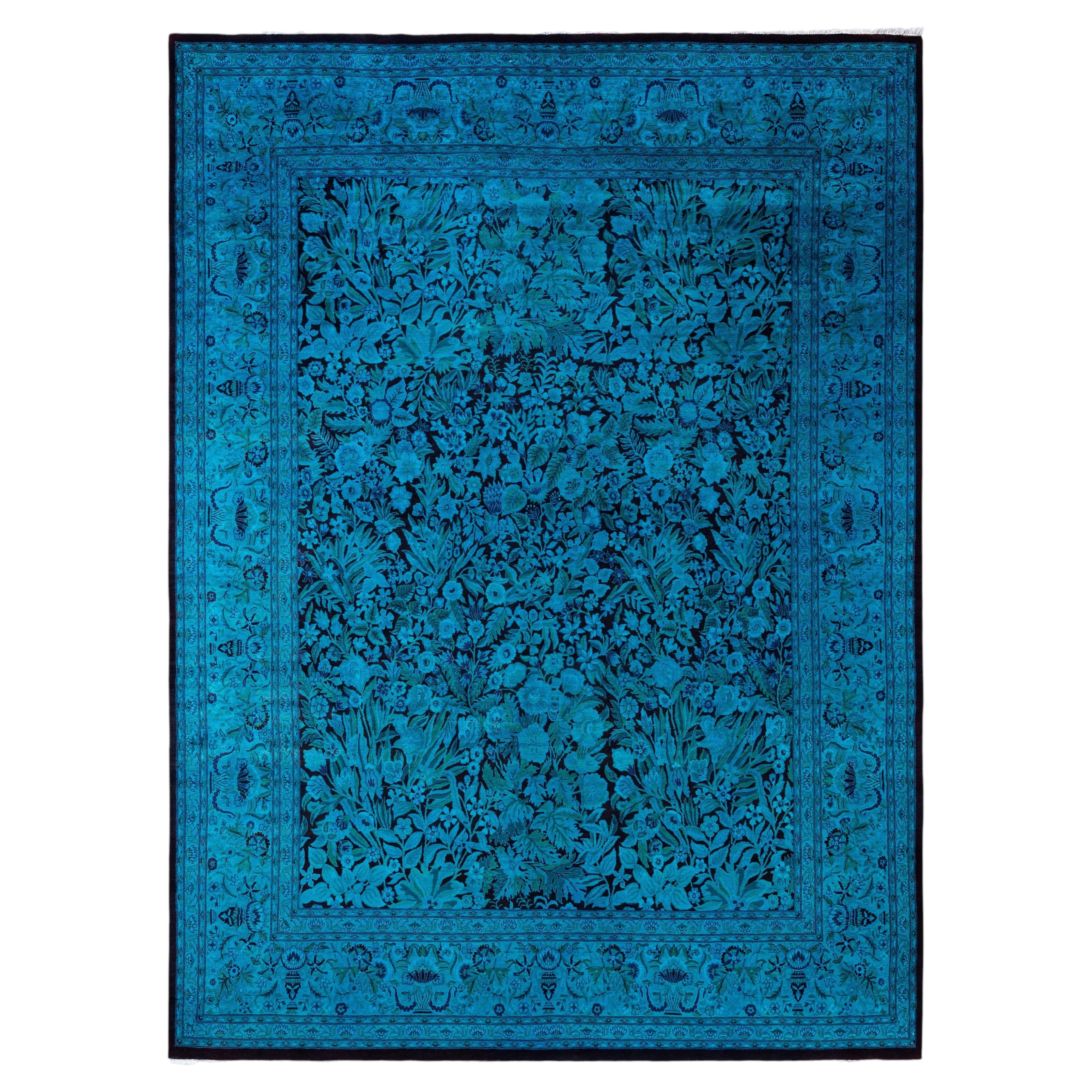 Overdyed Hand-Knotted Wool Modern-Contemporary Green Area Rug 9' 1" x 12' 4" For Sale