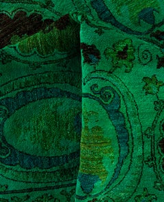 Overdyed Hand-Knotted Wool Modern-Contemporary Green Area Rug 9' 10" x 14' 10"