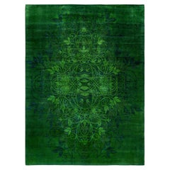 Overdyed Hand-Knotted Wool Modern-Contemporary Green Area Rug 9' 2" x 12' 3"