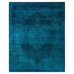 Overdyed Hand-Knotted Wool Modern-Contemporary Green Area Rug 9' 3" x 11' 7"