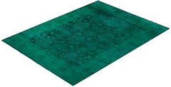 Overdyed Hand-Knotted Wool Modern-Contemporary Green Area Rug 9' 3" x 12' 4"