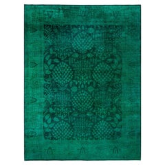 Overdyed Hand-Knotted Wool Modern-Contemporary Green Area Rug 9' 3" x 12' 4"