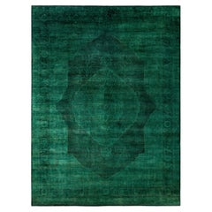 Overdyed Hand-Knotted Wool Modern-Contemporary Green Area Rug 9' 5" x 12' 9"