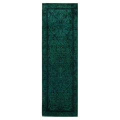 Overdyed Hand-Knotted Wool Modern-Contemporary Green Runner 2' 0" x 6' 8"