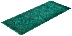 Overdyed Hand-Knotted Wool Modern-Contemporary Green Runner 2' 5" x 6' 1"