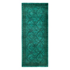 Overdyed Hand-Knotted Wool Modern-Contemporary Green Runner 2' 5" x 6' 1"