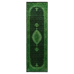 Overdyed Hand-Knotted Wool Modern-Contemporary Green Runner 2' 5" x 8' 3"