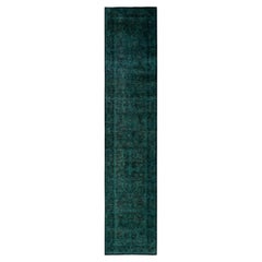 Overdyed Hand-Knotted Wool Modern-Contemporary Green Runner 2' 6" x 12' 0"