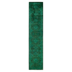 Overdyed Hand-Knotted Wool Modern-Contemporary Green Runner 2' 6" x 12' 3"