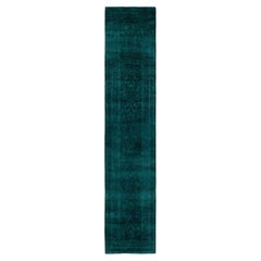Overdyed Hand-Knotted Wool Modern-Contemporary Green Runner 2' 6" x 12' 7"