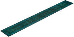 Overdyed Hand-Knotted Wool Modern-Contemporary Green Runner 2' 6" x 18' 10"