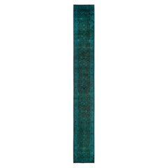 Overdyed Hand-Knotted Wool Modern-Contemporary Green Runner 2' 6" x 18' 10"