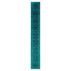 Overdyed Hand-Knotted Wool Modern-Contemporary Green Runner 2' 6" x 19' 7"
