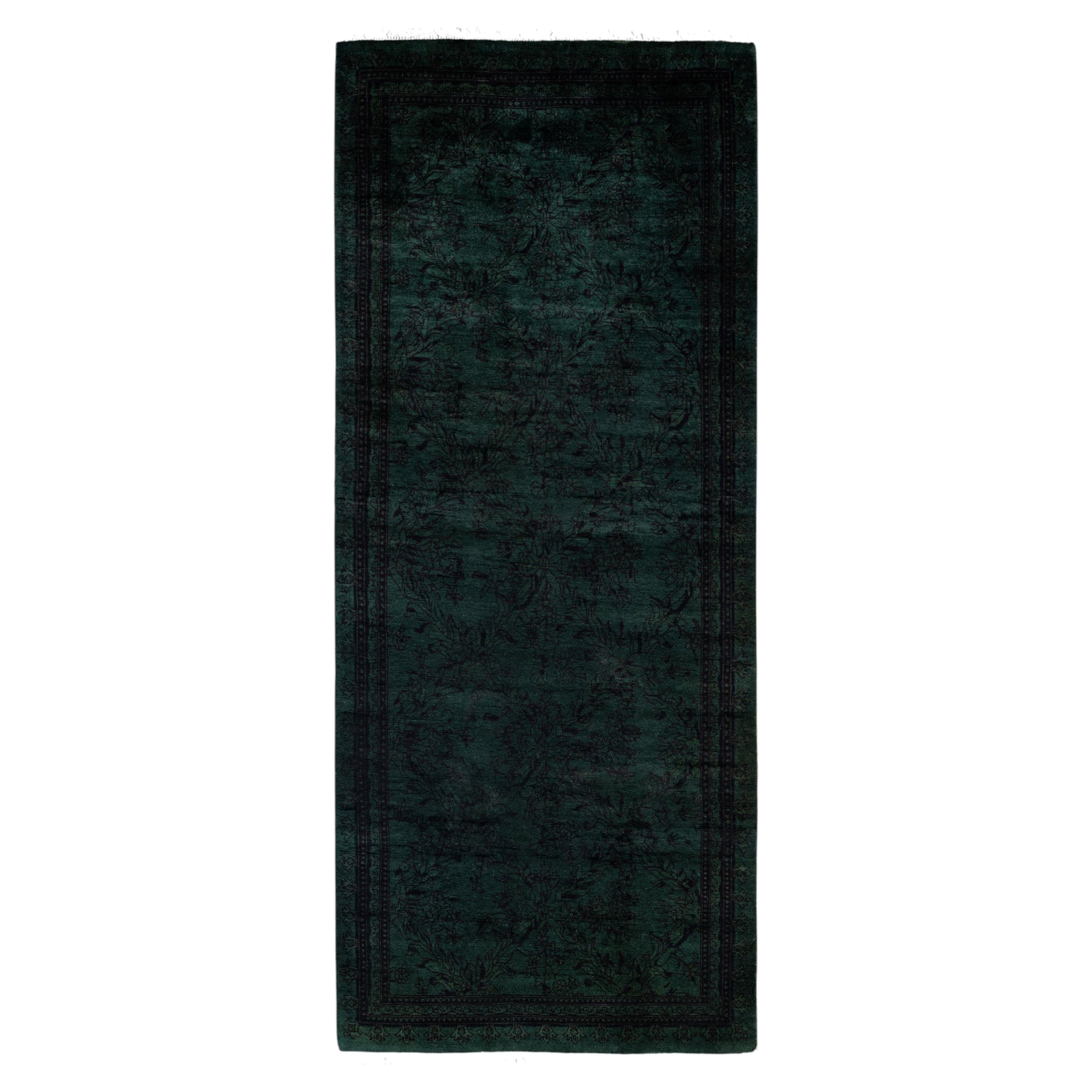 Overdyed Hand-Knotted Wool Modern-Contemporary Green Runner 2' 6" x 6' 0"
