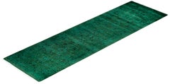 Overdyed Hand-Knotted Wool Modern-Contemporary Green Runner 2' 6" x 8' 9"
