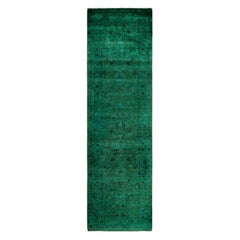 Overdyed Hand-Knotted Wool Modern-Contemporary Green Runner 2' 6" x 8' 9"