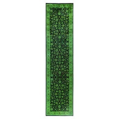 Overdyed Hand-Knotted Wool Modern-Contemporary Green Runner 2' 7" x 10' 7"