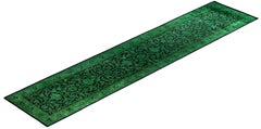 Overdyed Hand-Knotted Wool Modern-Contemporary Green Runner 2' 7" x 12' 5"