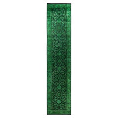 Overdyed Hand-Knotted Wool Modern-Contemporary Green Runner 2' 7" x 12' 5"