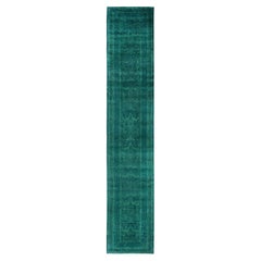 Overdyed Hand-Knotted Wool Modern-Contemporary Green Runner 2' 7" x 13' 8"