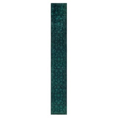 Overdyed Hand-Knotted Wool Modern-Contemporary Green Runner 2' 7" x 18' 10"