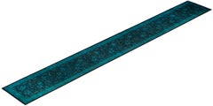 Overdyed Hand-Knotted Wool Modern-Contemporary Green Runner 2' 7" x 20' 2"