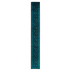 Overdyed Hand-Knotted Wool Modern-Contemporary Green Runner 2' 7" x 20' 2"