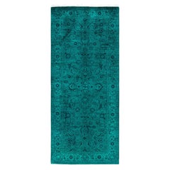 Overdyed Hand-Knotted Wool Modern-Contemporary Green Runner 2' 7" x 6' 2"