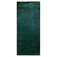 Overdyed Hand-Knotted Wool Modern-Contemporary Green Runner 2' 7" x 6' 2"