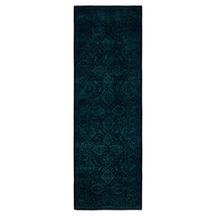 Overdyed Hand-Knotted Wool Modern-Contemporary Green Runner 2' 7" x 7' 9"