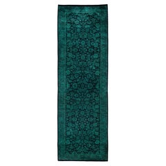 Overdyed Hand-Knotted Wool Modern-Contemporary Green Runner 2' 7" x 8' 3"