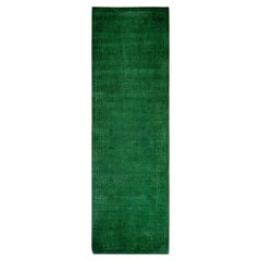 Overdyed Hand-Knotted Wool Modern-Contemporary Green Runner 2' 7" x 8' 4"