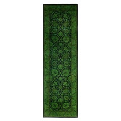 Overdyed Hand-Knotted Wool Modern-Contemporary Green Runner 2' 7" x 8' 8"