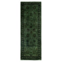 Overdyed Hand-Knotted Wool Modern-Contemporary Green Runner 3' 0" x 8' 9"