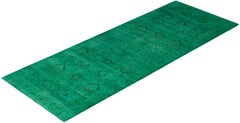 Overdyed Hand-Knotted Wool Modern-Contemporary Green Runner 4' 1" x 10' 10"
