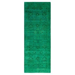Overdyed Hand-Knotted Wool Modern-Contemporary Green Runner 4' 1" x 10' 10"