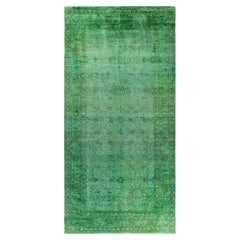 Overdyed Hand-Knotted Wool Modern-Contemporary Green Runner 6' 3" x 12' 7"