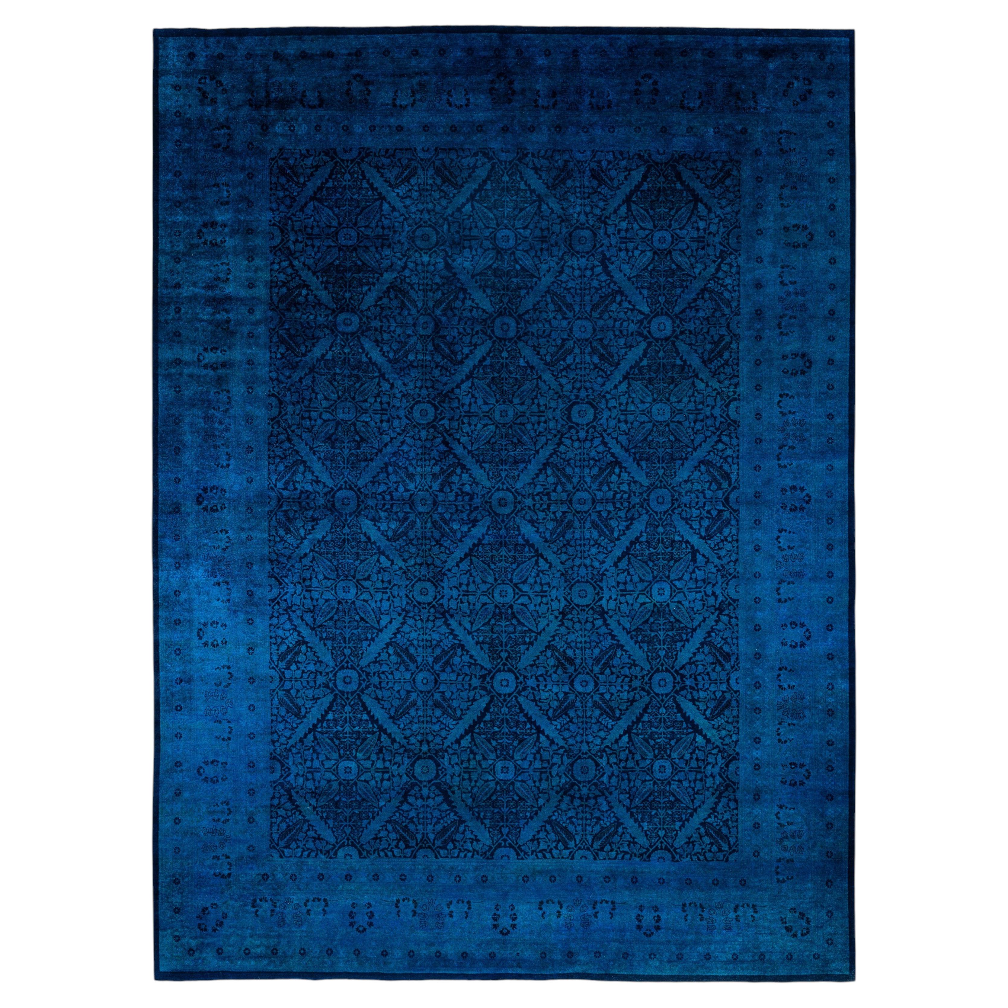Overdyed Hand-Knotted Wool Modern-Contemporary Navy Area Rug 10' 4" x 13' 10"