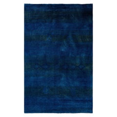 Overdyed Hand-Knotted Wool Modern-Contemporary Navy Area Rug 4' 10" x 7' 10"