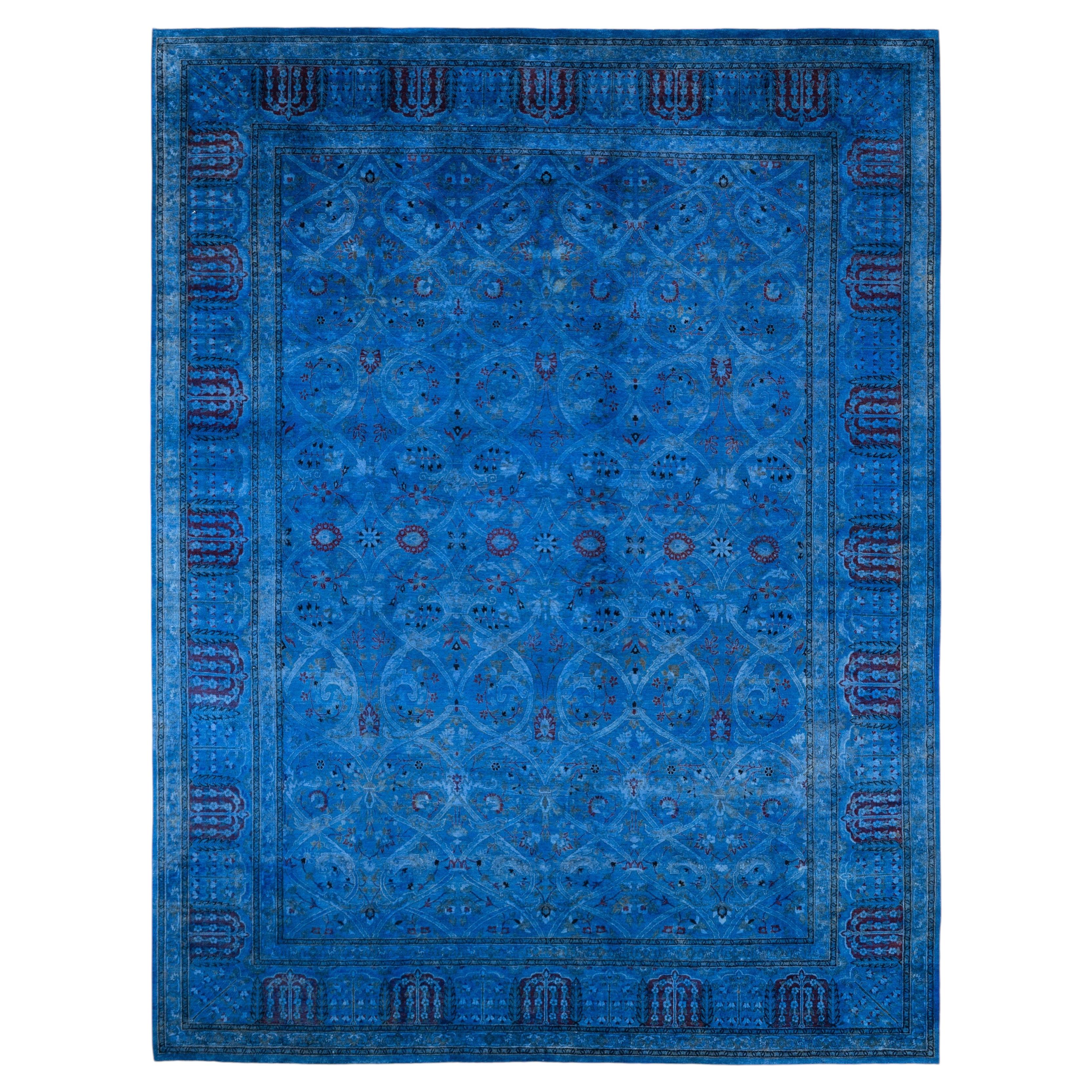 Overdyed Hand-Knotted Wool Modern-Contemporary Navy Area Rug 8' 0" x 10' 3"
