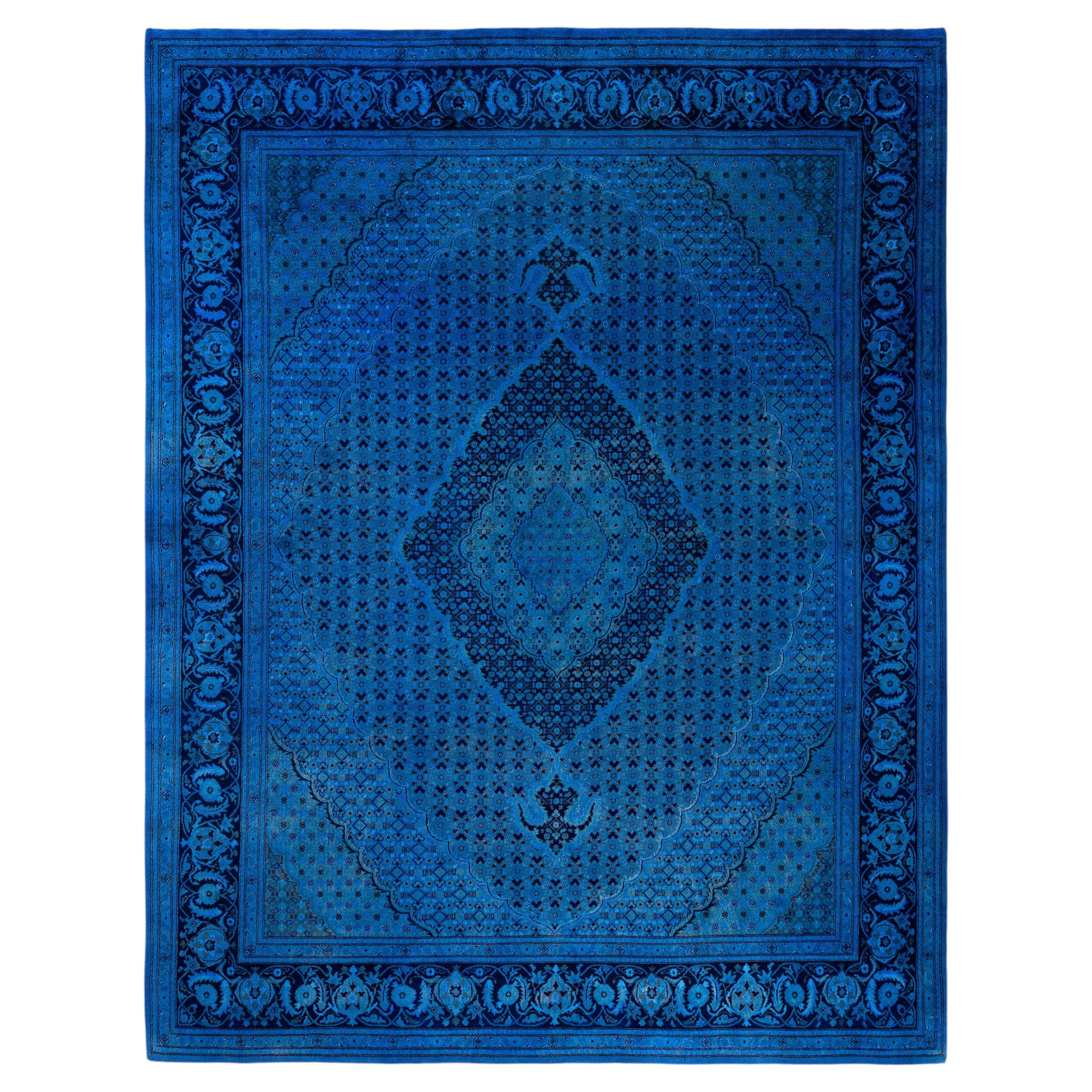 Overdyed Hand-Knotted Wool Modern-Contemporary Navy Area Rug 8' 2" x 10' 5"