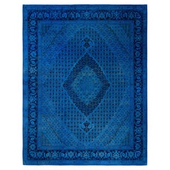 Alfombra de lana anudada a mano teñida de color azul marino moderno-contemporáneo 8' 2" x 10' 5" (2' x 3')