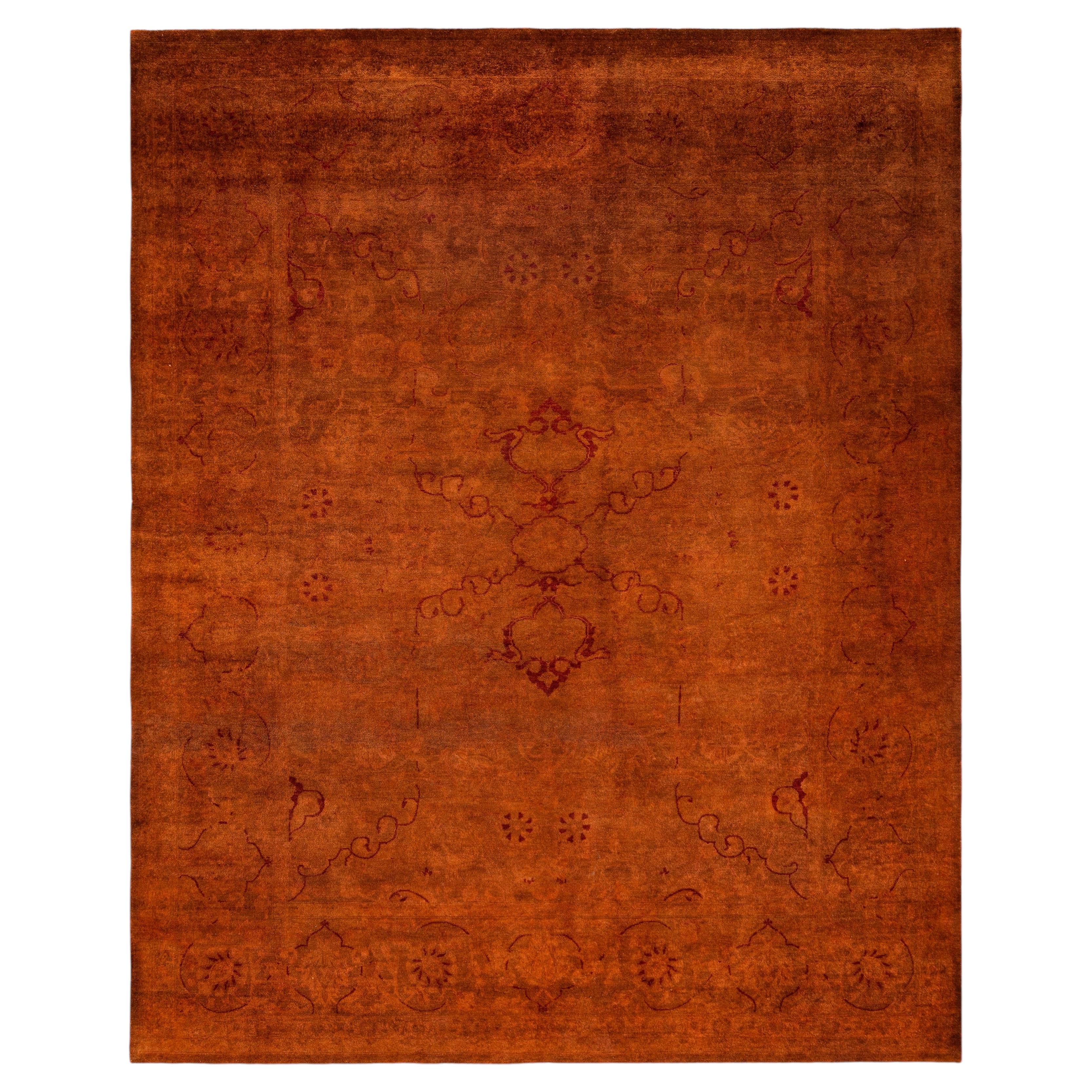 Overdyed Hand-Knotted Wool Modern-Contemporary Orange Area Rug 8' 2" x 9' 10"
