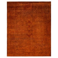 Overdyed Hand-Knotted Wool Modern-Contemporary Orange Area Rug 8' 2" x 9' 10"
