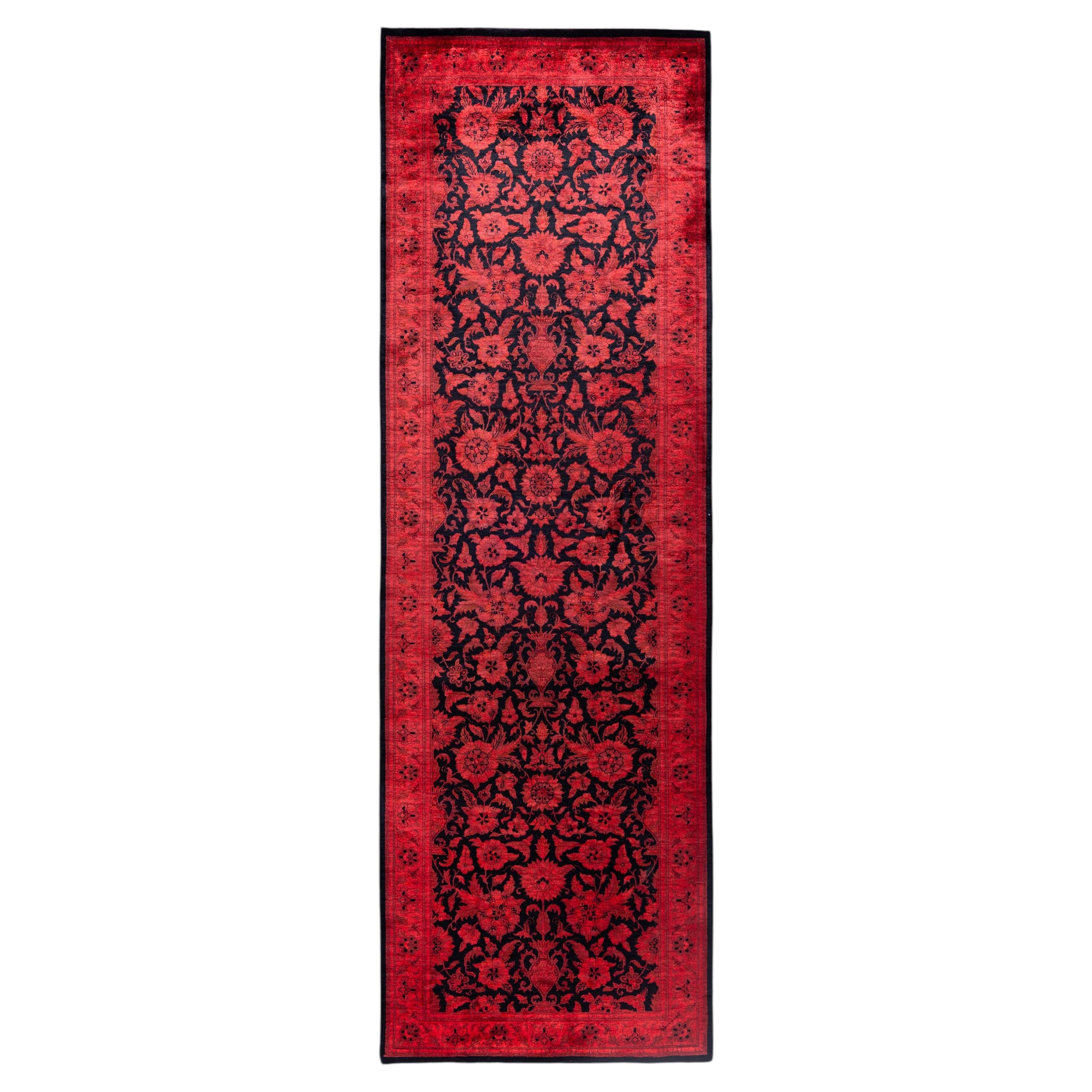 Overdyed Hand-Knotted Wool Modern-Contemporary Orange Runner 2' 6" x 8' 1" For Sale