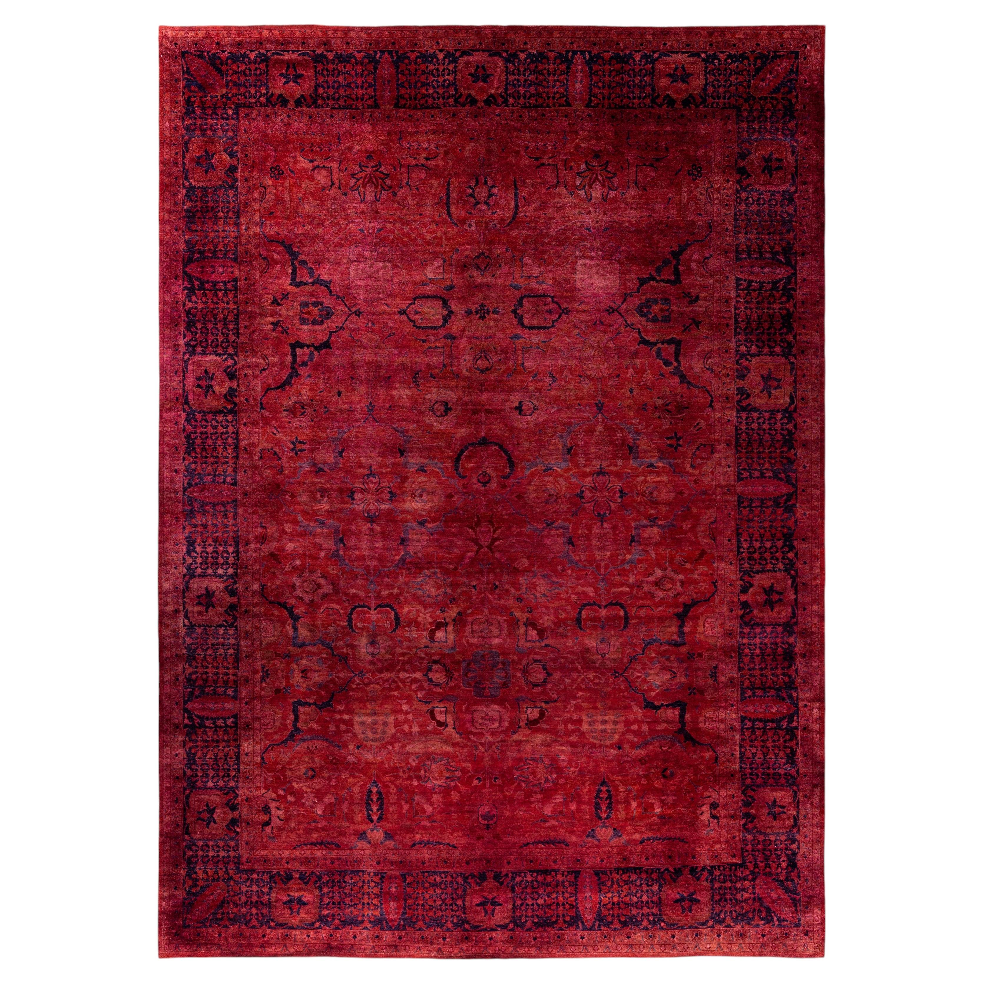 Overdyed Hand-Knotted Wool Modern-Contemporary Pink Area Rug 10' 2" x 14' 1"