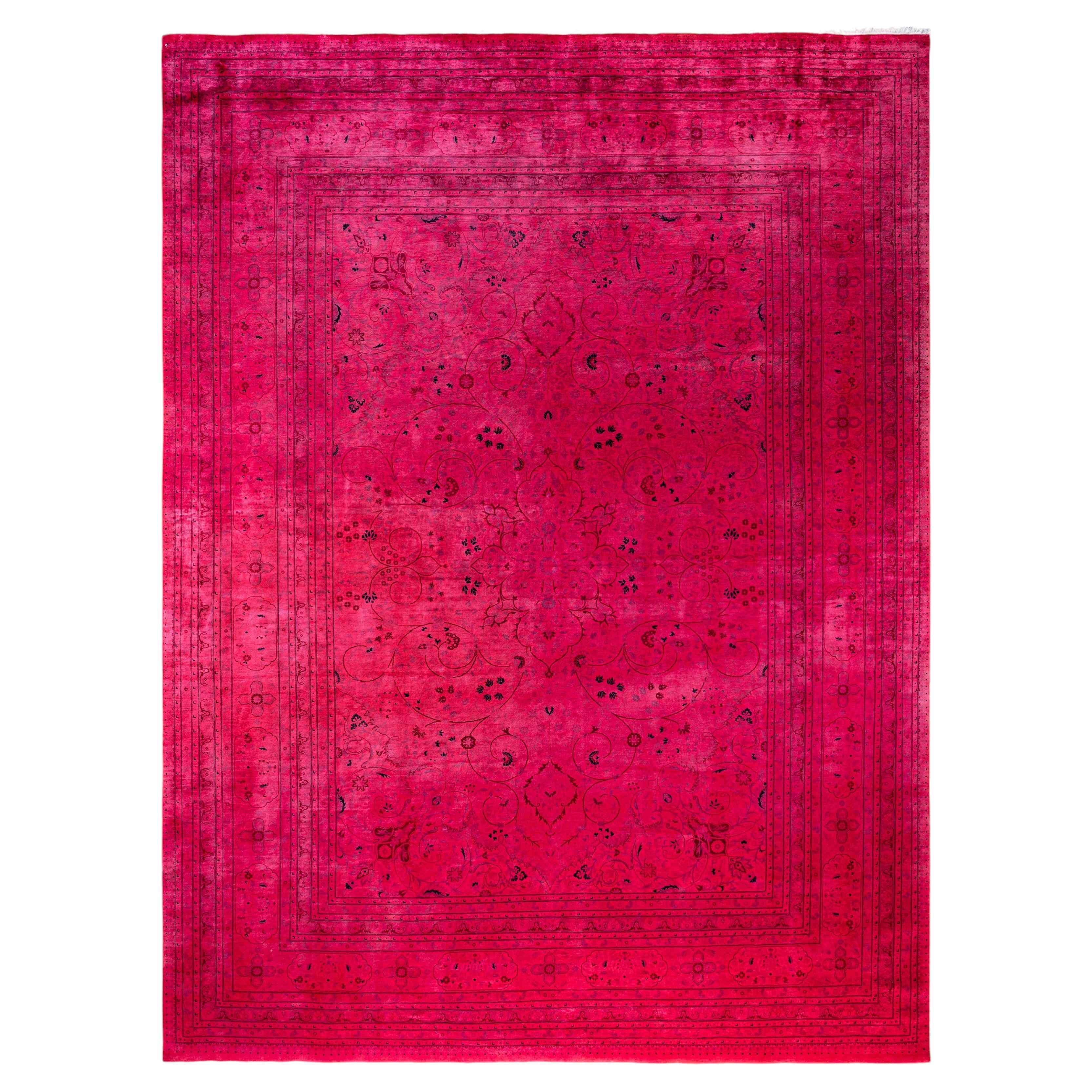Overdyed Hand-Knotted Wool Modern-Contemporary Pink Area Rug 10' 2" x 14' 3"