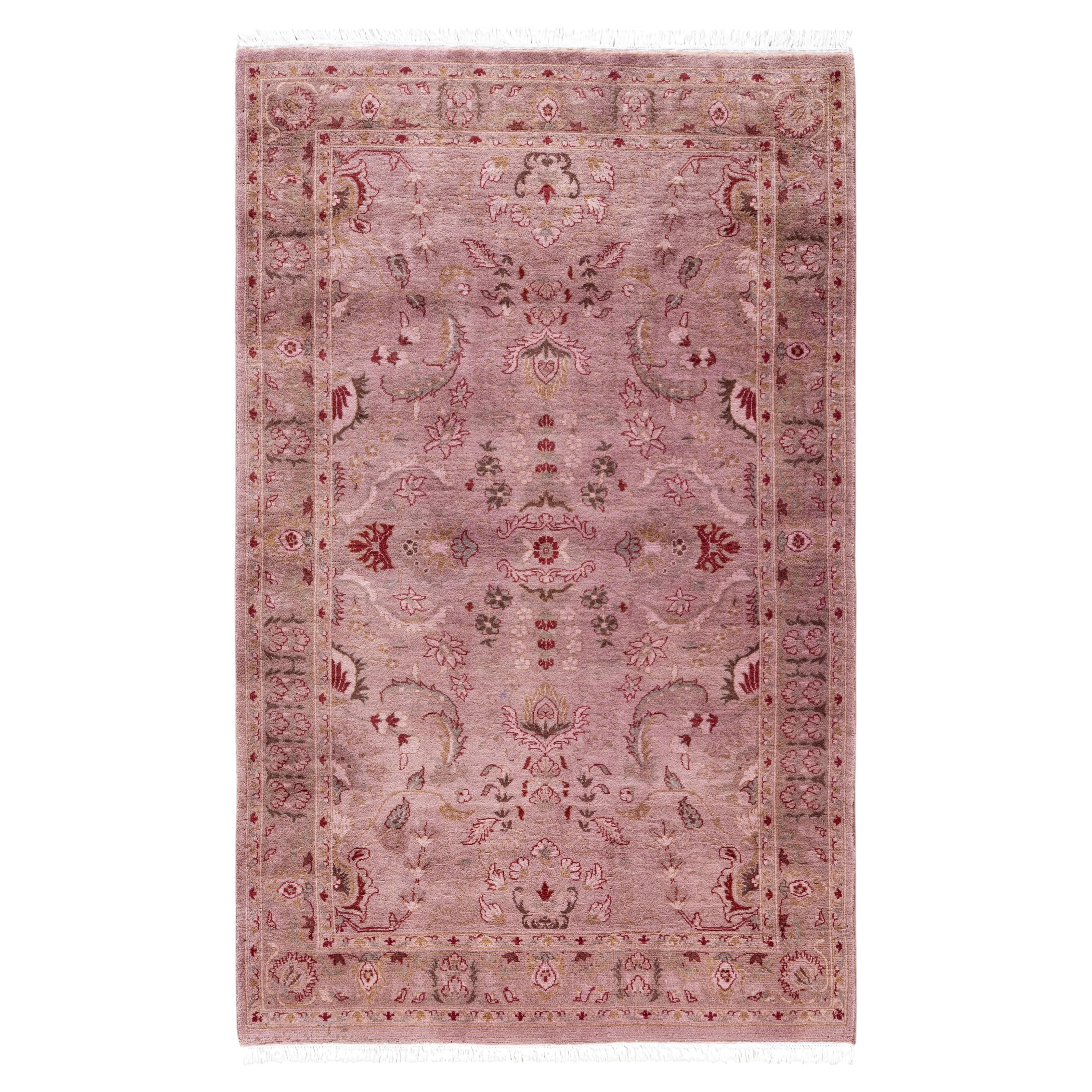 Overdyed Hand-Knotted Wool Modern-Contemporary Pink Area Rug 3' 1" x 4' 10"